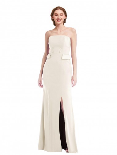 Best Long Strapless Tuxedo Maxi Prom Dress with Front Slit & Pockets