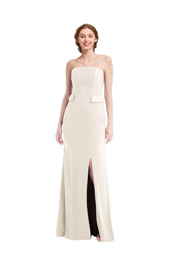 Best Long Strapless Tuxedo Maxi Prom Dress with Front Slit & Pockets