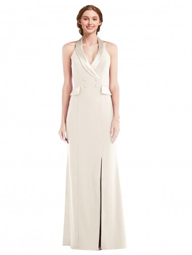 Best Halter Tuxedo Maxi Prom Dress with Front Slit