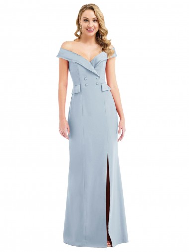 Best Off the Shoulder Tuxedo Maxi Prom Dress with Front Slit