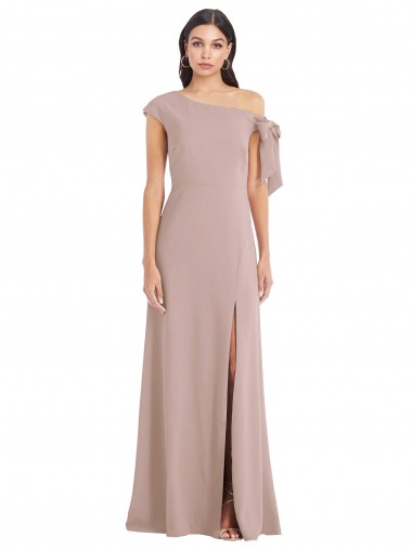 Best Off the Shoulder Tie Detail Maxi Crepe Prom Dress with Front Slit