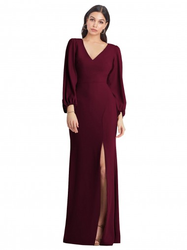 Best Long Puff Sleeve V-Neck Trumpet Maxi Prom Dress