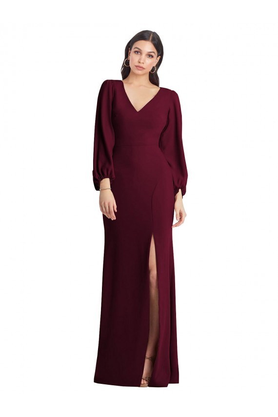 Best Long Puff Sleeve V-Neck Trumpet Maxi Prom Dress