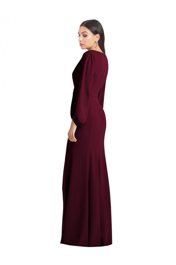 Best Long Puff Sleeve V-Neck Trumpet Maxi Prom Dress
