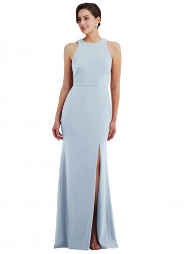 Best Cutout Open Back Halter Maxi Crepe Prom Dress with Scarf Tie