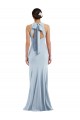 Best Cutout Open Back Halter Maxi Crepe Prom Dress with Scarf Tie