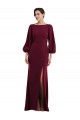 Best Bishop Sleeve Open Back Trumpet Crepe Prom Dress with Scarf Tie