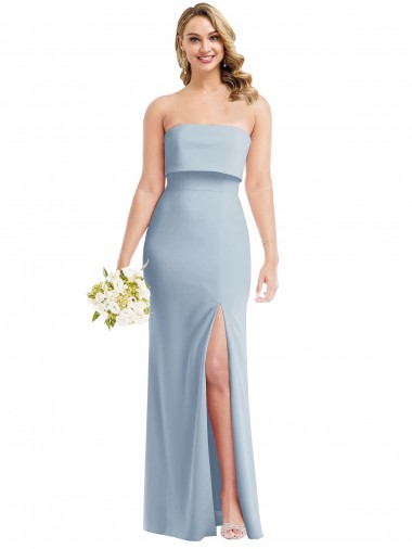 Best Strapless Overlay Bodice Crepe Maxi Prom Dress with Front Slit