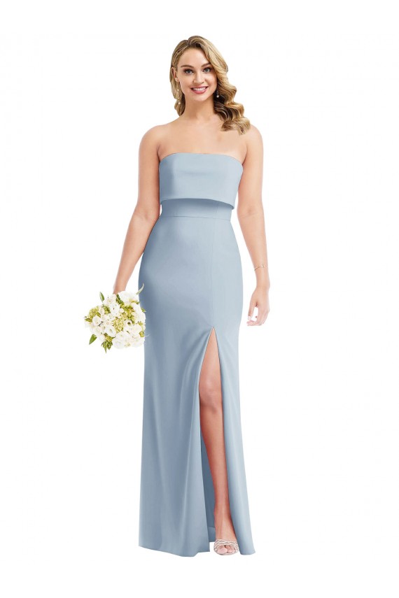 Best Strapless Overlay Bodice Crepe Maxi Prom Dress with Front Slit