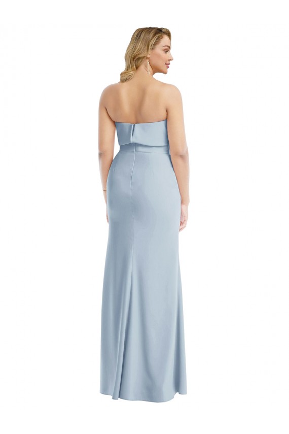Best Strapless Overlay Bodice Crepe Maxi Prom Dress with Front Slit