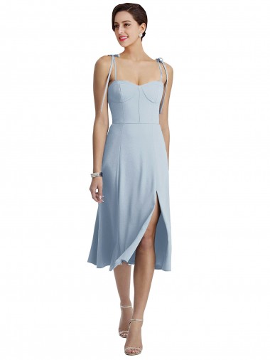 Best Midi Cocktail Length Bustier Crepe Prom Dress with Back Bow Straps