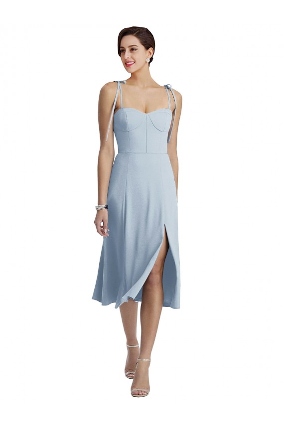 Best Midi Cocktail Length Bustier Crepe Prom Dress with Back Bow Straps