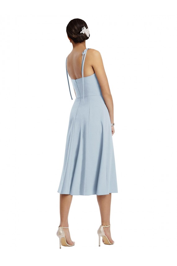 Best Midi Cocktail Length Bustier Crepe Prom Dress with Back Bow Straps