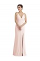 Best Skinny Strap Deep V-Neck Trumpet Crepe Prom Dress with Front Slit