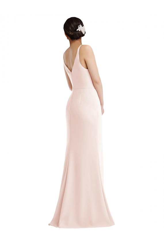 Best Skinny Strap Deep V-Neck Trumpet Crepe Prom Dress with Front Slit