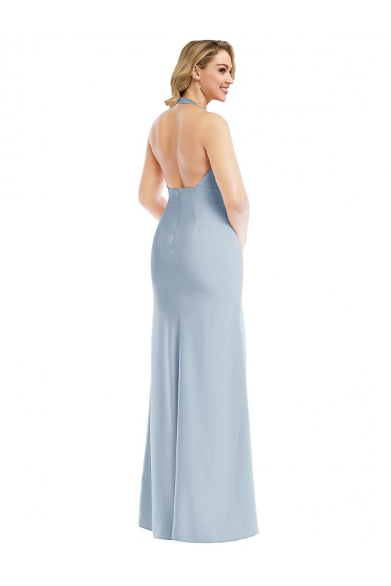 Best Plunge Neck Halter Backless Trumpet Prom Dress with Front Slit