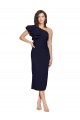 Best Ruched Midi Length Short Crepe Cocktail Prom Dress / Homecoming Dress with Shoulder Ruffles