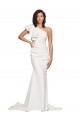 Best Ruched Long Sweep Train Crepe Prom Dress with Shoulder Ruffles