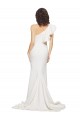 Best Ruched Long Sweep Train Crepe Prom Dress with Shoulder Ruffles