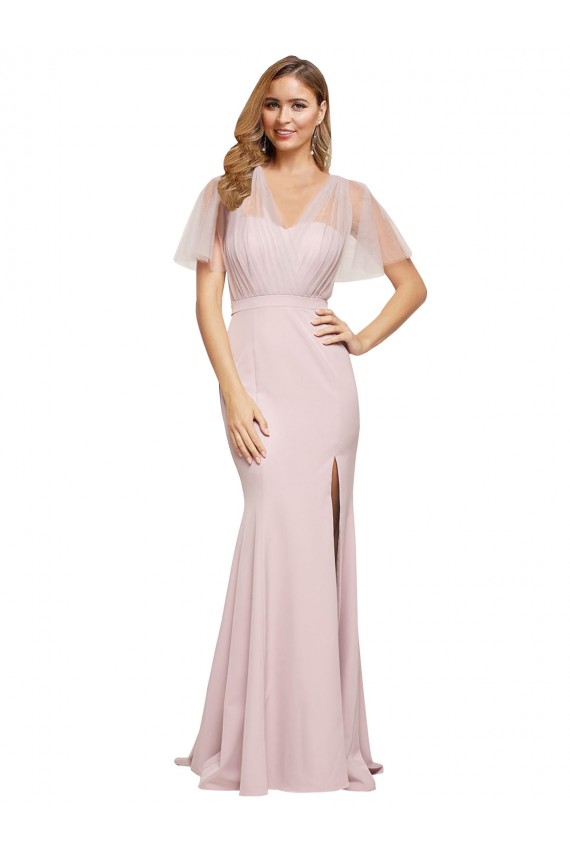 Best Crepe Long Sweetheart Neckline Prom Dress with Tulle Overlay Shoulders