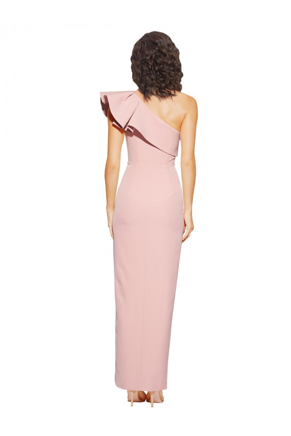 Best Full Length One Shoulder Crepe Prom Dress with Side Leg Split