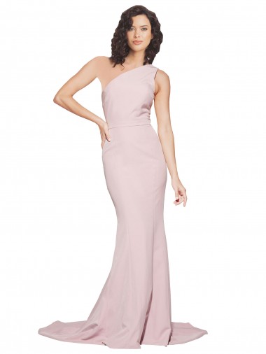 Best Long Sweep Train One Shoulder Crepe Prom Dress with Side Leg Split