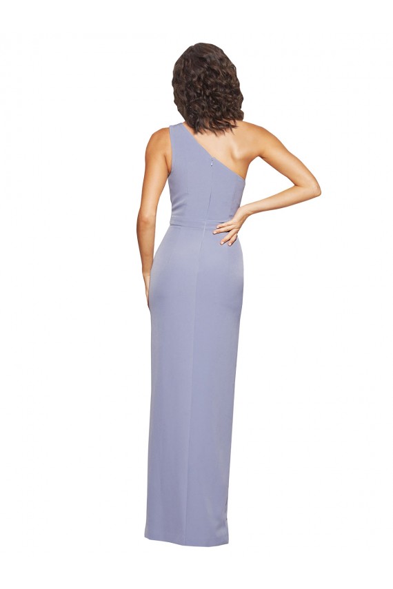 Best Floor Length One Shoulder Crepe Prom Dress with Pencil Skirt and Side Split