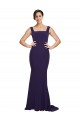 Best Square Neck Long Sweep Train Crepe Prom Dress with Thick Straps