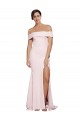 Best Off Shoulder Long Crepe Prom Dress with Straight Neckline and Side Split