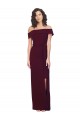 Best Fitted Full Length Off the Shoulder Crepe Prom Dress with Side Split and Waist Tie