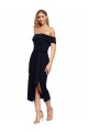 Best Fitted Short Midi Length Off the Shoulder Crepe Cocktail Prom Dress / Homecoming Dress with Side Split and Waist Tie