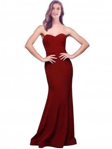 Best Long Full Length Sweetheart Slim Crepe Prom Dress with Strapless Bodice