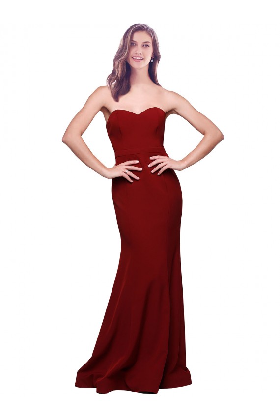 Best Long Full Length Sweetheart Slim Crepe Prom Dress with Strapless Bodice