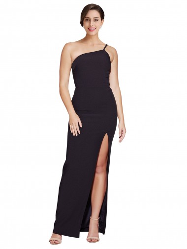 Best Long Floor Length Crepe Prom Dress with Side Split and One Strap
