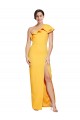 Best One Shoulder Floor Length Crepe Prom Dress with Thigh High Split