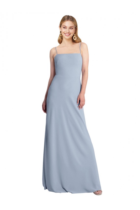 Best Straight Neckline Crepe Slip Prom Dress with Strappy Back