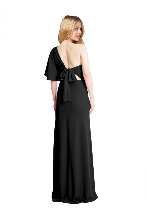 Best Pleated One Shoulder Flutter Sleeves Slim Crepe Prom Dress