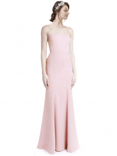 Best Square Neck Criss Cross Open Back Slim Crepe Prom Dress with Spaghetti Straps