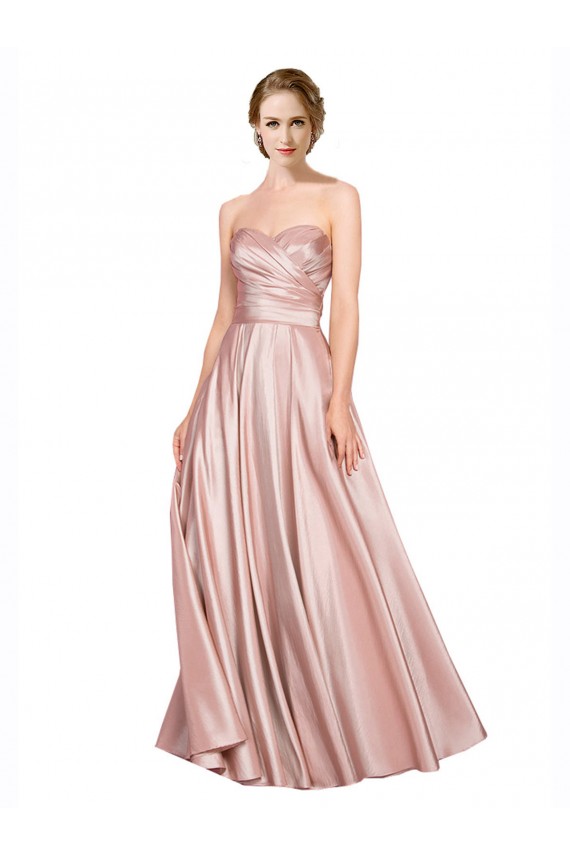 Best Long Plated Strapless Sweetheat Stretch Satin Prom Dress