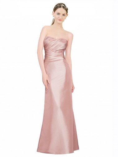 Best Long Strapless Stretch Satin Prom Dress with Pleats and Low Back