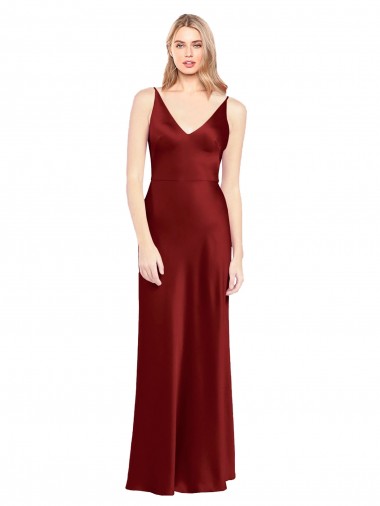 Best Full Length Long Stretch Satin Slip Prom Dress V-Back