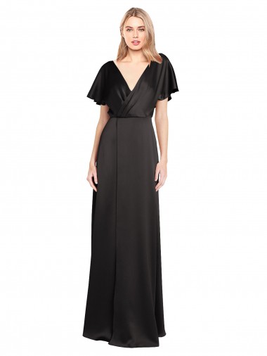 Best Cap Sleeves Open Back Long Stretch Satin Prom Dress