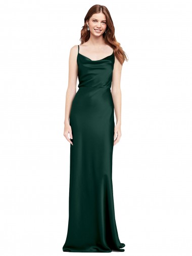 Best Fitted Cowl Neck Long Stretch Satin Slip Prom Dress with V-Back