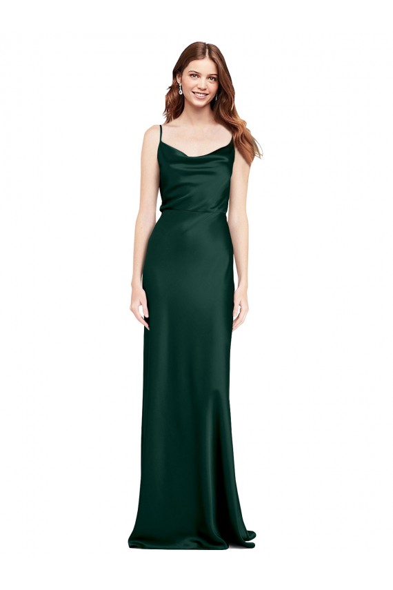 Best Fitted Cowl Neck Long Stretch Satin Slip Prom Dress with V-Back