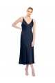 Best V-Neck Midi Length Short Stretch Satin Cocktail Prom Dress / Homecoming Dress V-Back