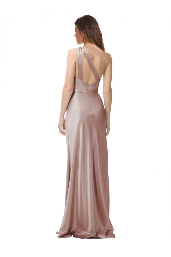 Best One Shoulder Black-Tie Floor Length Long Stretch Satin Prom Dress