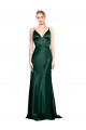 Best High V-Neck Long Full Length Sheath Stretch Satin Prom Dress