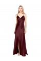 Best Sleek Spaghetti Straps V-Neck Stretch Satin Prom Dress with Center Front Slit