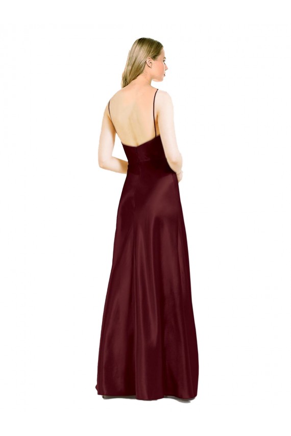 Best Sleek Spaghetti Straps V-Neck Stretch Satin Prom Dress with Center Front Slit