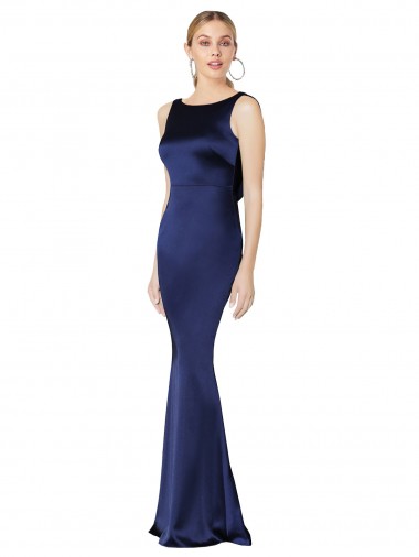 Best Sheath High Neck Stretch Satin Prom Dress Low Back